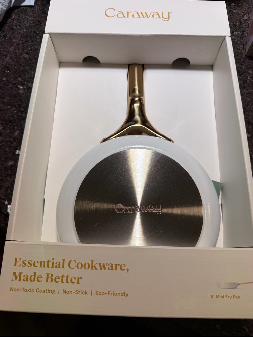 Caraway White Ceramic Mini Frying Fry Pan with Gold Handle 8" IN New in Box $125 - Picture 4 of 6
